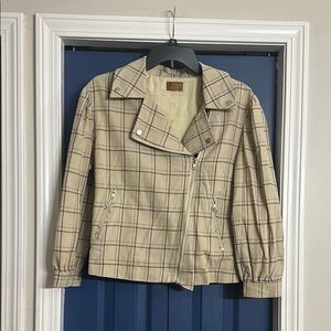 POL Plaid Asymmetrical Zip Jacket Size S